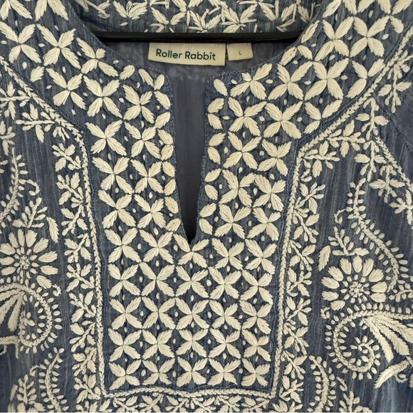 Roller Rabbit | Faith Chambray Embroidered Shift Dress Size Large - Picture 10 of 10